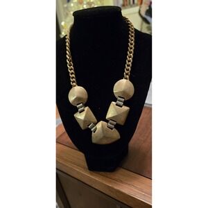 Chunky Choker Necklace Bronze Matte Gold Geometric Vintage 15in